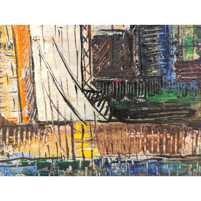 Early modern colorful abstract city landscape by American artist Richard W. Dempsey. The work features a heavily...