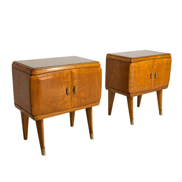 Brown Italian Bedside Tables in Birch, Brass and Glass, 1960s, Set of 2 For Sale - Image 8 of 8
