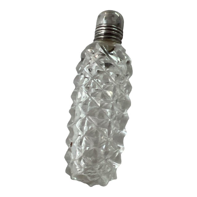 1800’s Cut Glass Perfume Mini Bottle Sterling Top For Sale