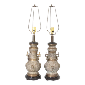 Pair Cast Bronze James Mont Style Lamps