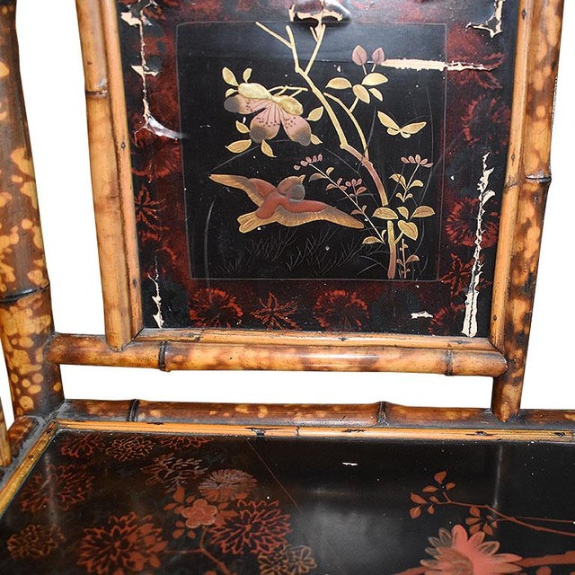 Wood Chinoiserie Japanned English Pagoda Bamboo Standing Corner Shelf or Etagere For Sale - Image 7 of 11