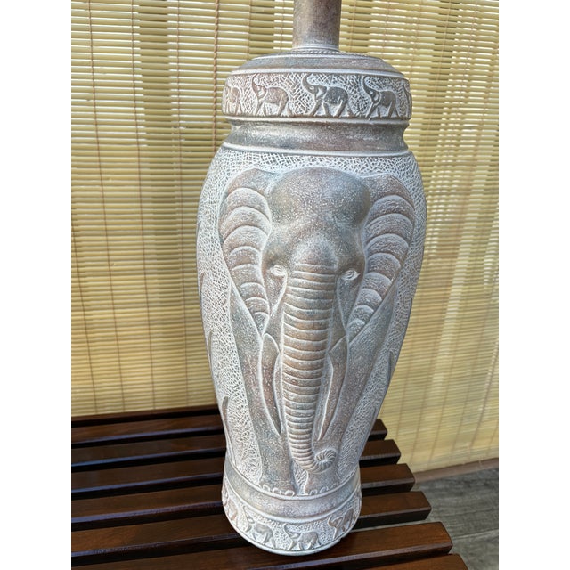 Boho Chic A Pair of Large 1990s Coastal / Bohemian Style Elephant Table Lamps by Pacific Coast Lamps. For Sale - Image 3 of 18