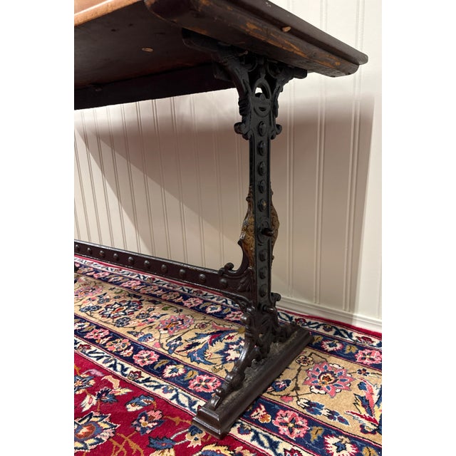 Antique English Bakers Table Sofa Entry Hall Kitchen Island With Cast Iron Base For Sale - Image 16 of 18