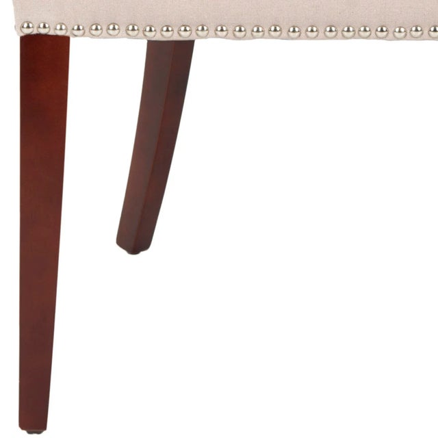 Wood 19''H Linen Dining Chair With Silver Nailheads in Taupe & Cherry Mahogany For Sale - Image 7 of 11