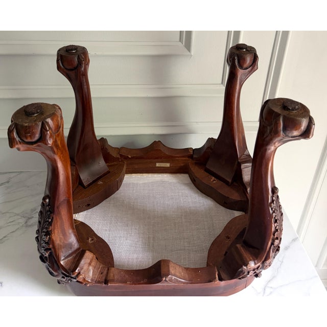 Vintage Thornton White Charleston South Carolina Chippendale Style Carved Mahogany Footstool 18.25"h X17"x15" For Sale - Image 9 of 18