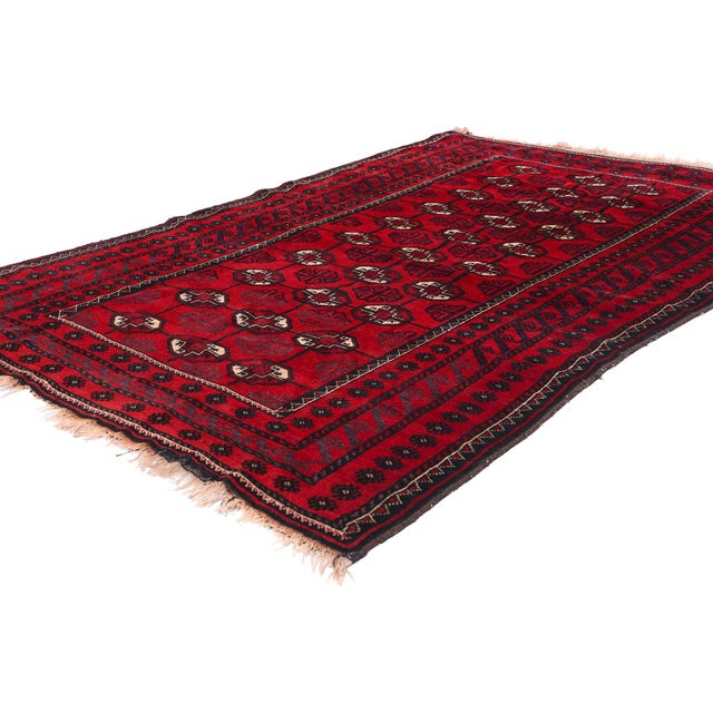 79164 Antique Persian Turkoman Rug, 04'05 x 07'00. Bold and luminous, this hand-knotted wool antique Persian Turkoman rug...