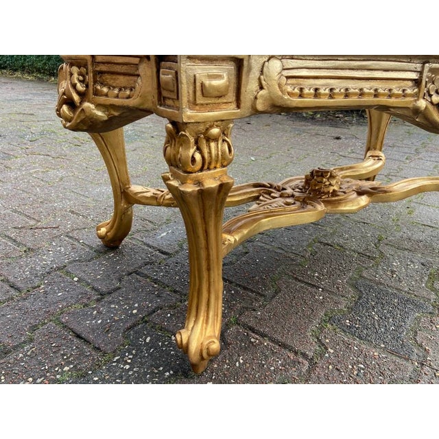 1950s French Gilt Beech Off-White Leather Bench For Sale - Image 11 of 16