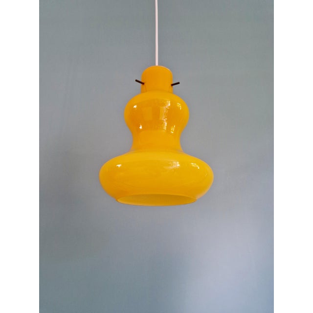 Mid-Century Modern Vintage Yellow Opaline Glass Pendant Light, Italy, 1960s For Sale - Image 3 of 14