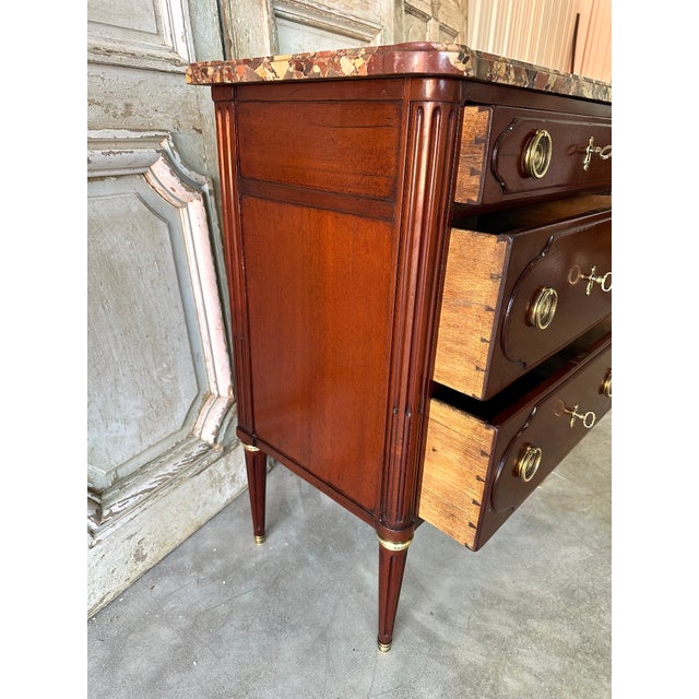 Vintage Louis XVI Commode in Mahogany and Marble, France, 1970 For Sale - Image 4 of 7