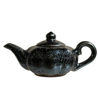Chinese Handmade Jianye Clay Bronze Black Glaze Decor Teapot Display For Sale