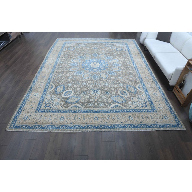 Persian 1970s Vintage Persian Handmade Wool Cotton Blue Area Rug For Sale - Image 3 of 11