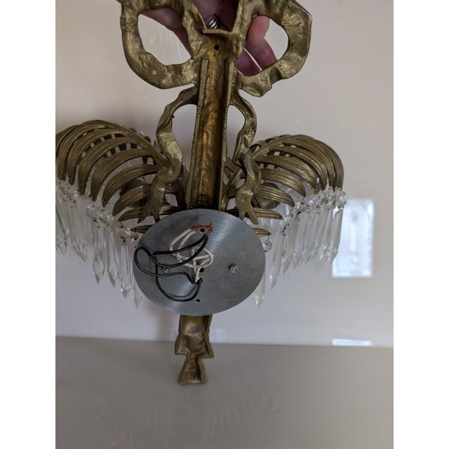 Mid 20th Century Baccarat Style Crystal Bronze Palm Tree Leaf Sconce For Sale - Image 11 of 11