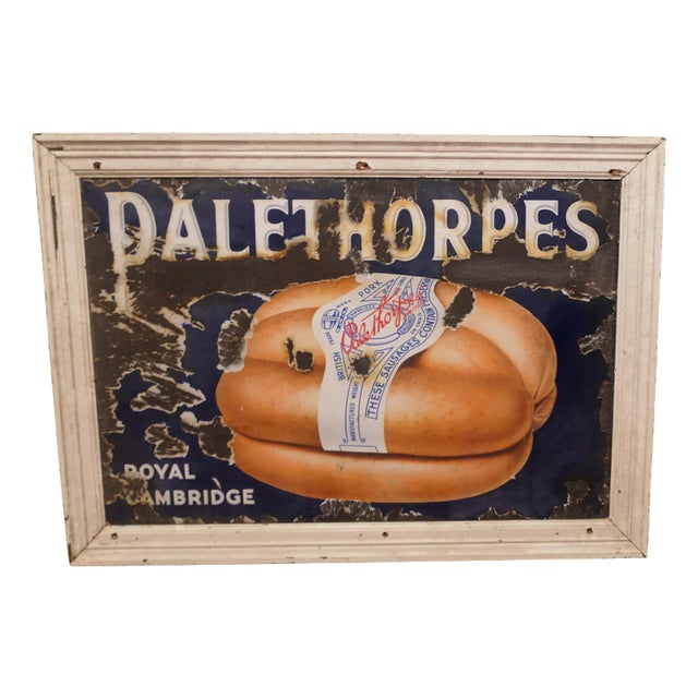 Large Enamel Pictorial Sausage Sign from Palethorps Royal Cambridge, 1910 For Sale