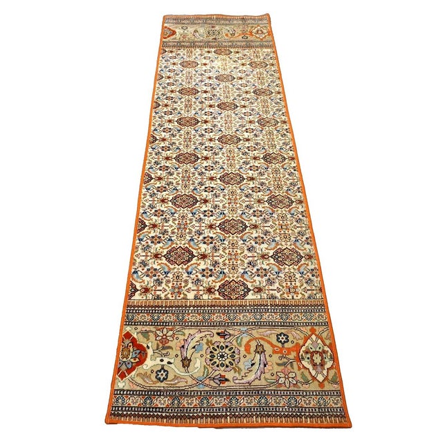 Vintage Persian Tabriz Taba Tabai Wool 3x10 Orange & Ivory Handmade Runner Rug #1144063 For Sale - Image 4 of 12
