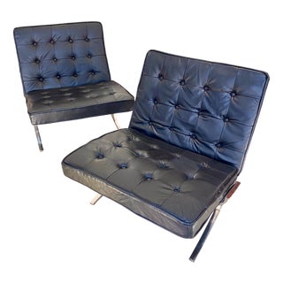 Black Leather Chairs, 1970s, Set of 2 For Sale