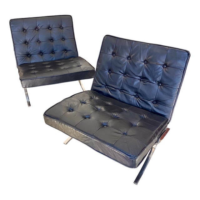 Black Leather Chairs, 1970s, Set of 2 For Sale