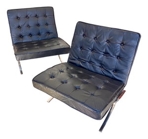 Black Leather Chairs, 1970s, Set of 2