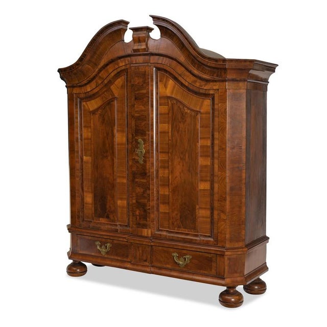 Hallway cabinet, Northern German Baroque, ca. 1740, walnut, three adjustable shelves, two drawers in the base, original...