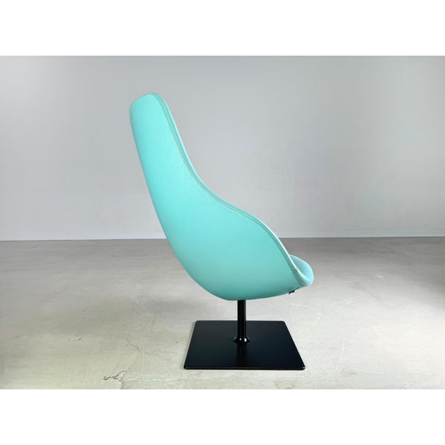 Moroso Swivel Leather Armchair in Blue Turquoise from Patricia Urquiola Swivel For Sale - Image 5 of 12