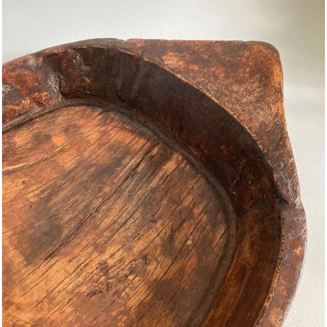 Indian Vintage Wooden Indian Attributed Chapati Bowl - Large Patinated Wood Bowl For Sale - Image 3 of 10