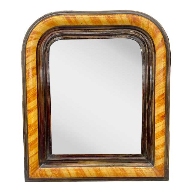 Antique French Louis Philippe Faux Bois Painted Wood Mirror For Sale