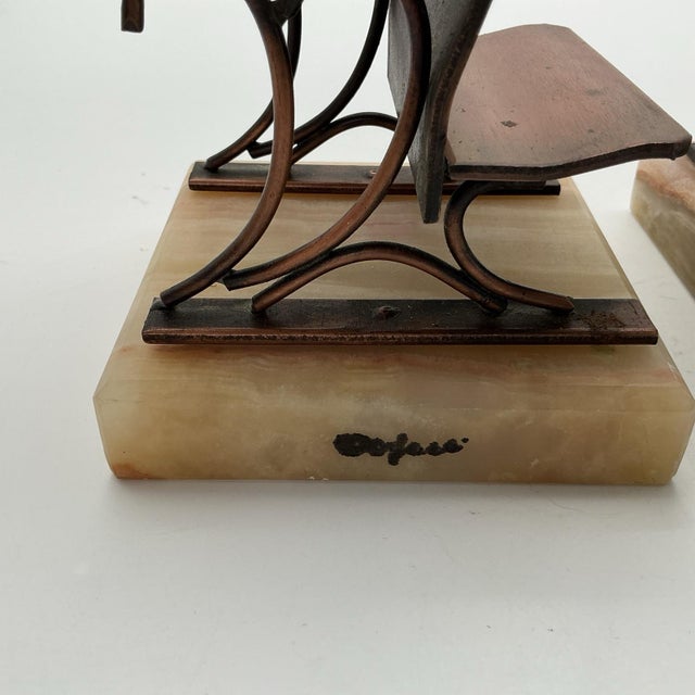 1970s 1972 C. Jere School Desk Bookends Pair Copper Onyx Bases Signed Artisan Hous For Sale - Image 5 of 8