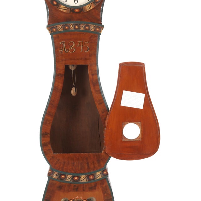 Swedish Mora clock dated 1845 with hand painted Swedish floral details and clock maker initials on face 'AAJ' and 'Mora'....