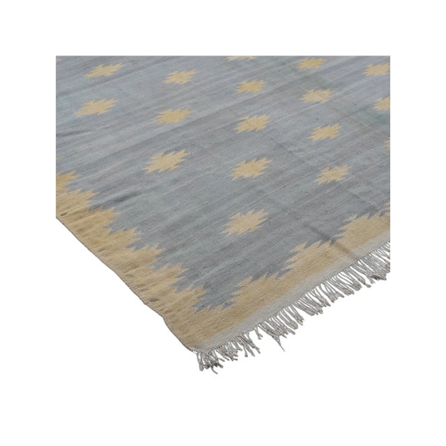 Rug & Kilim Vintage Dhurrie Rug in Blue With Geometric Pattern in Blue With Beige-Brownfrom Rug & Kilim For Sale - Image 4 of 6