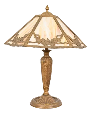 Antique Art Nouveau Slag Glass Table Lamp in the Manner of Handel, Circa 1910
