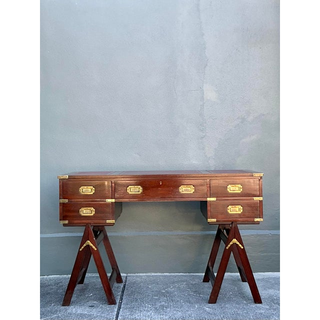 Campaign Vintage Boho Jans of London Campaign Writing Desk For Sale - Image 3 of 11