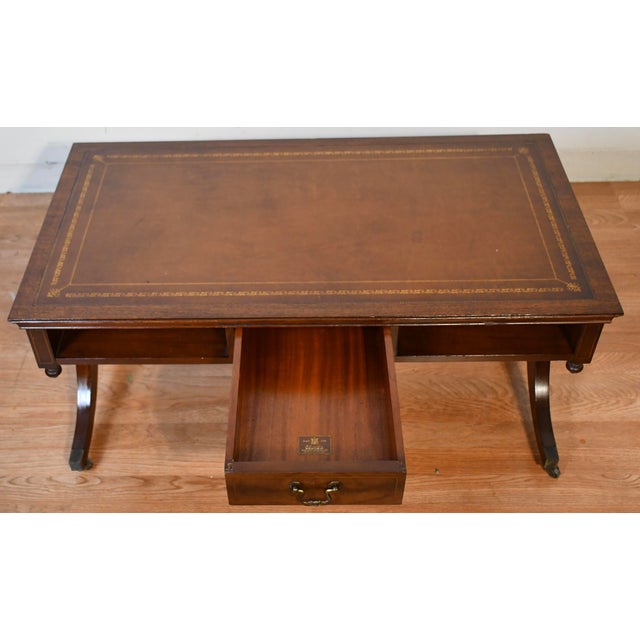 1930 Columbia Regency Style Mahogany & Leather Top Coffee Table For Sale - Image 9 of 13