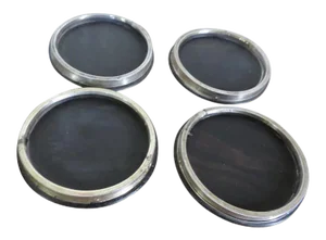 19th Century Dutch Neoclassical Silver & Ebony Hardwood Wine Coasters - Set of 4