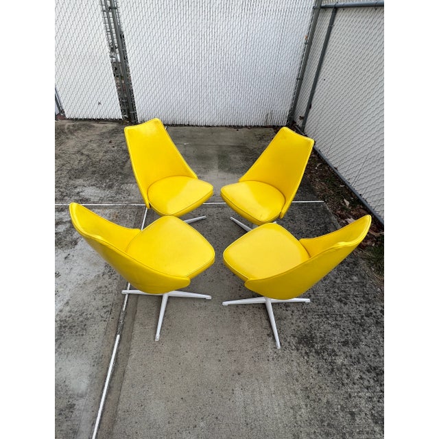 Mid-Century Modern 1970 Yellow Vinyl Dining Chairs - a Set of 4 For Sale - Image 3 of 13