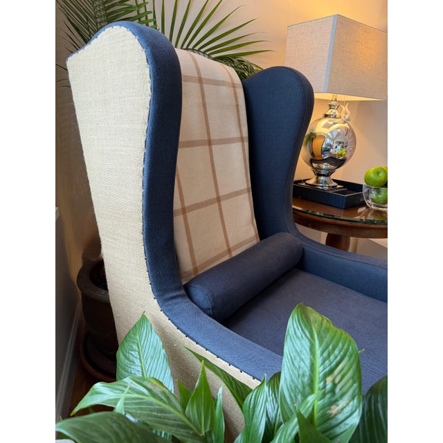 Restoration Hardware Wingback Chair in Navy Blue For Sale - Image 14 of 18