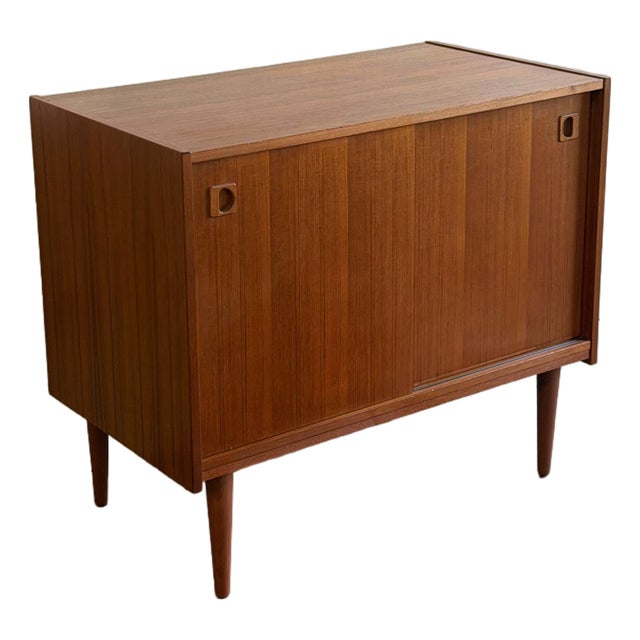 Mid Century Danish Teak Sideboard - Vintage Scandinavian Storage Cabinet - Sliding Door Credenza For Sale