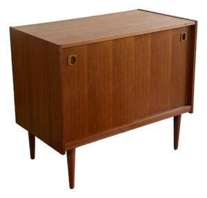Mid Century Danish Teak Sideboard - Vintage Scandinavian Storage Cabinet - Sliding Door Credenza