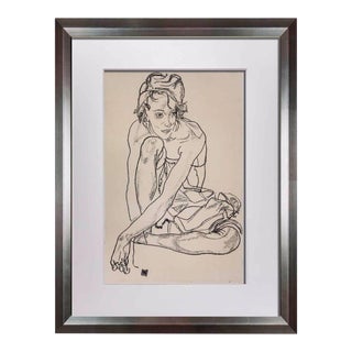 Egon Schiele Lithograph Signed Limited Ed: Of 100 “Woman Crouching” 1918 +Frame For Sale