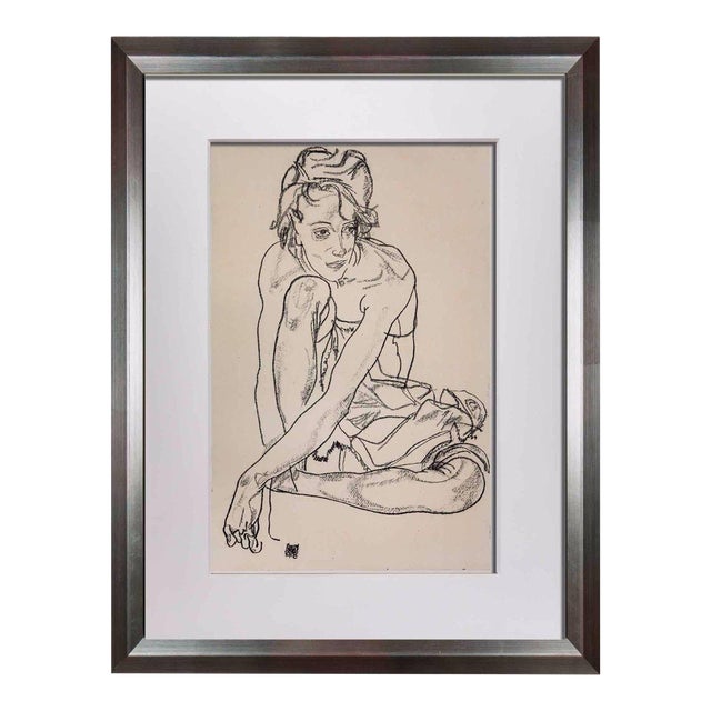Egon Schiele Lithograph Signed Limited Ed: Of 100 “Woman Crouching” 1918 +Frame For Sale