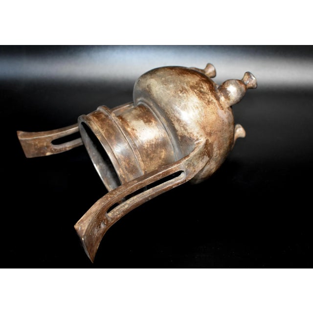 Chinese Antique Incense Burner, Large, White Brass With Foo Dog For Sale - Image 11 of 13