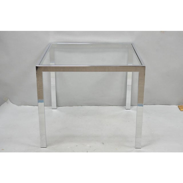 Metal Mid Century Modern Polished Chrome Glass Top Square Occasional Side End Table For Sale - Image 7 of 7