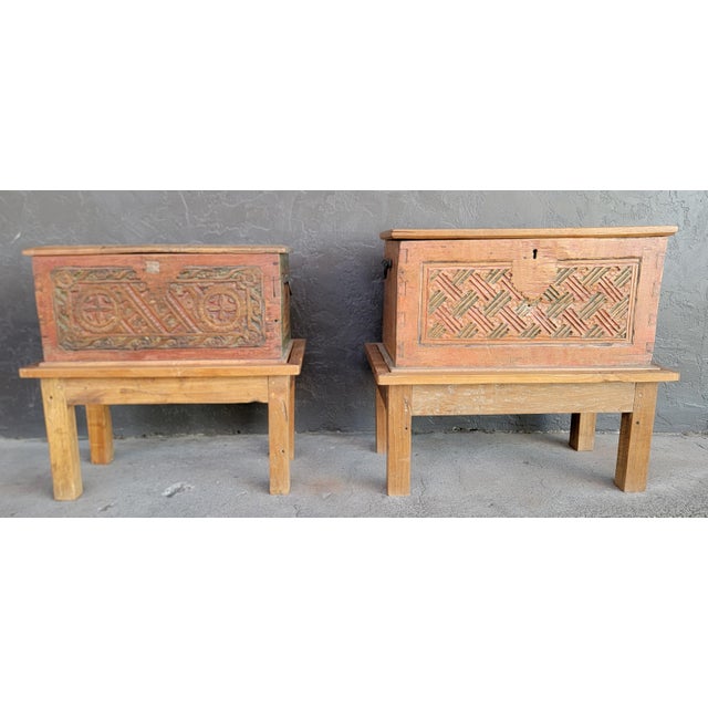 Wood Early 20th Century Two Indonesian Dowry Chests on Stands From Bali (Nightstands or End Tables?) For Sale - Image 7 of 18