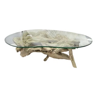 Mid-Century Organic Burl Wood Coffee Table With Kidney-Shaped Glass Top, 52” For Sale