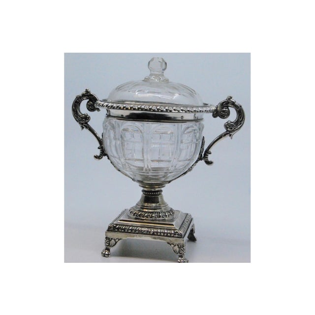 Cut Glass Compote with Silver Structure and Removable Lid For Sale - Image 6 of 8