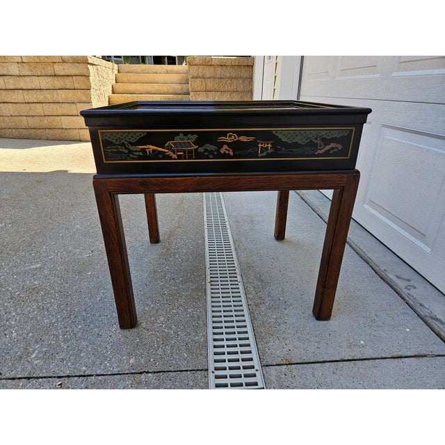 1980s Drexel Black Lacquered Chinoiserie Side Table For Sale - Image 5 of 11