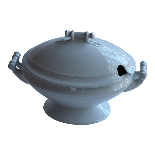 Antique J&g Meakin White Ironstone China Soup Tureen With Rope Details For Sale