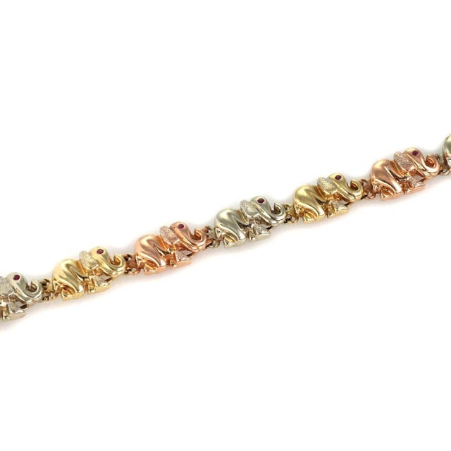 Elephant Ruby 14k Tri Color Gold Link Bracelet For Sale In Miami - Image 6 of 7