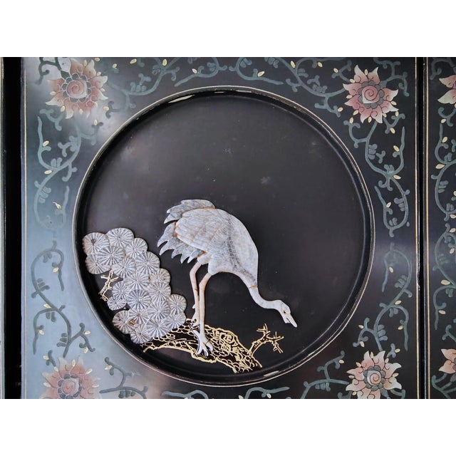 1900s Chinese Six-Panel Carved Hardstone Lacquered Coromandel Screen For Sale - Image 4 of 18