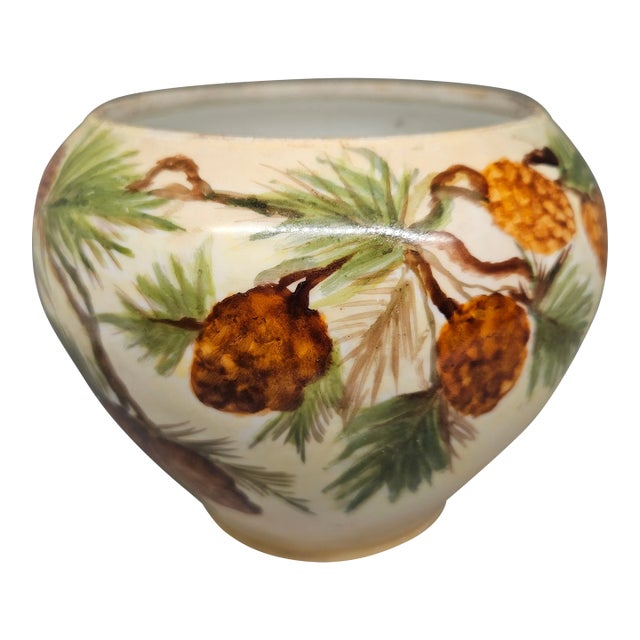 Vintage Hand-Painted Vase/Bowl With Pine Cone Decoration For Sale