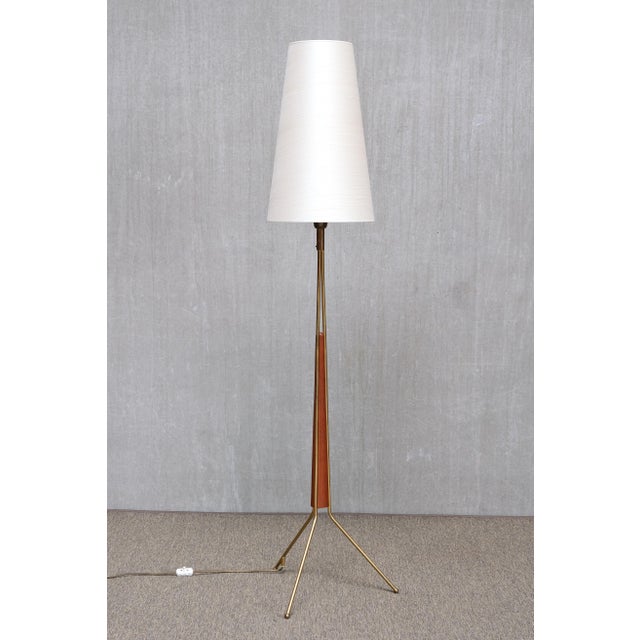 Brass and Teak Tripod Floor Lamp from Möllers Armatur Eskilstuna, Sweden, Late 1950s For Sale - Image 10 of 10