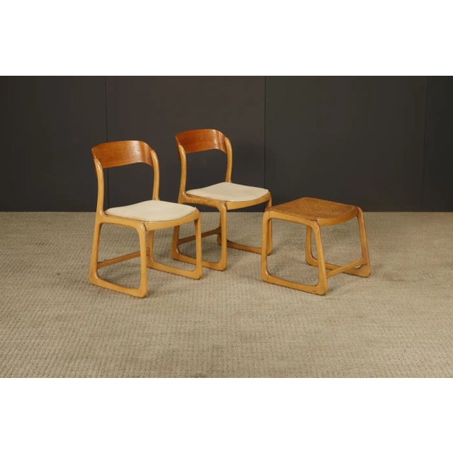 Pair of 1970s Bentwood Chairs & Caned Ottoman by Baumann France, Signed For Sale In Los Angeles - Image 6 of 18